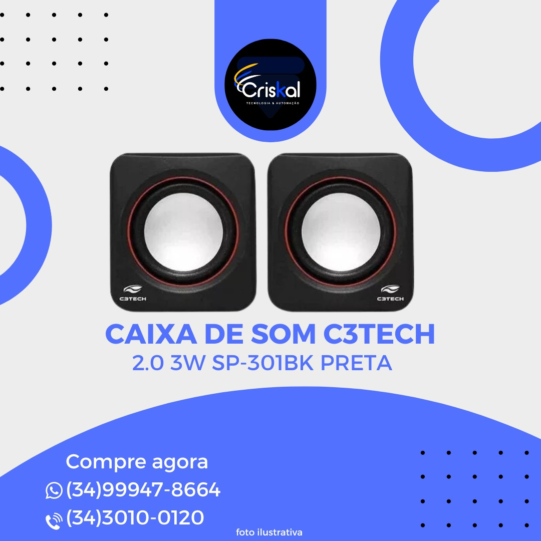 Untitled (52) A Caixa de Som C3tech SP-301 BK é compacta e poderosa, ideal para seu dia a dia. Adquira na CRISKAL, sua loja de confiança com entrega rápida e segura.